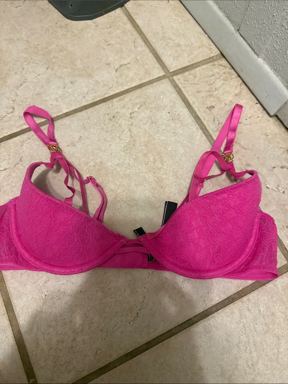Victoria's Secret Hot Pink Lace Underwire Bra with Gold Hardware